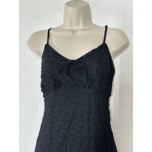 Y2K Womens Black Floral Mesh Maxi Slip Dress XL Sweetheart Whimsigoth Grunge